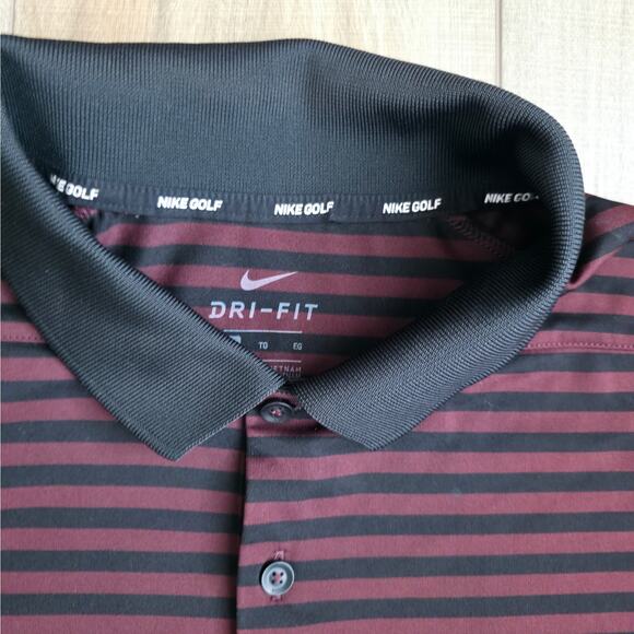 Nike Dri-Fit Striped Black/Burgundy Golf Short Sleeve Collared Polo Men Sz XL - Picture 5 of 8